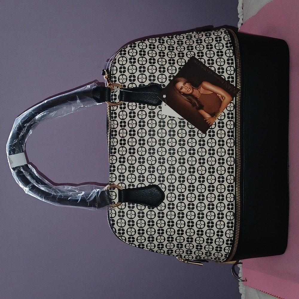 IMAN Black and Cream Patterned Handbag #253